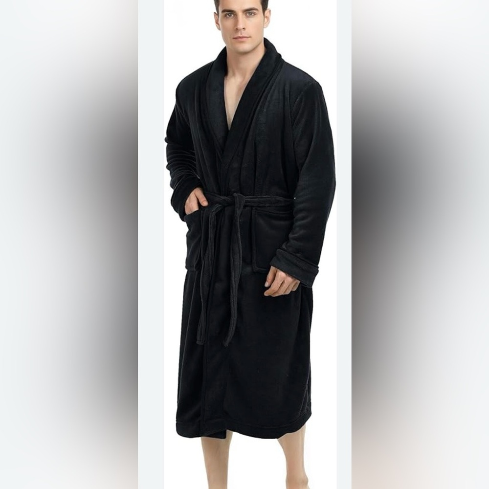 Elegant Black UNISEX Fleece Robe size L/XL